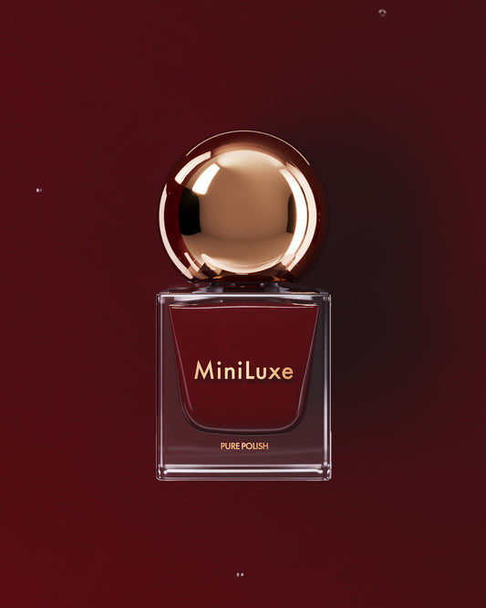 MiniLuxe Pure Polish 1636 bottle red background