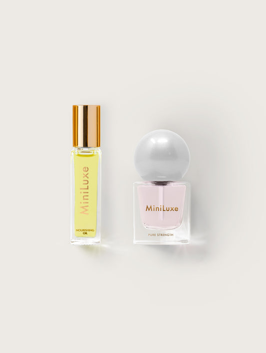 MiniLuxe cuticle oil rollerball and pure strength nail strengthener